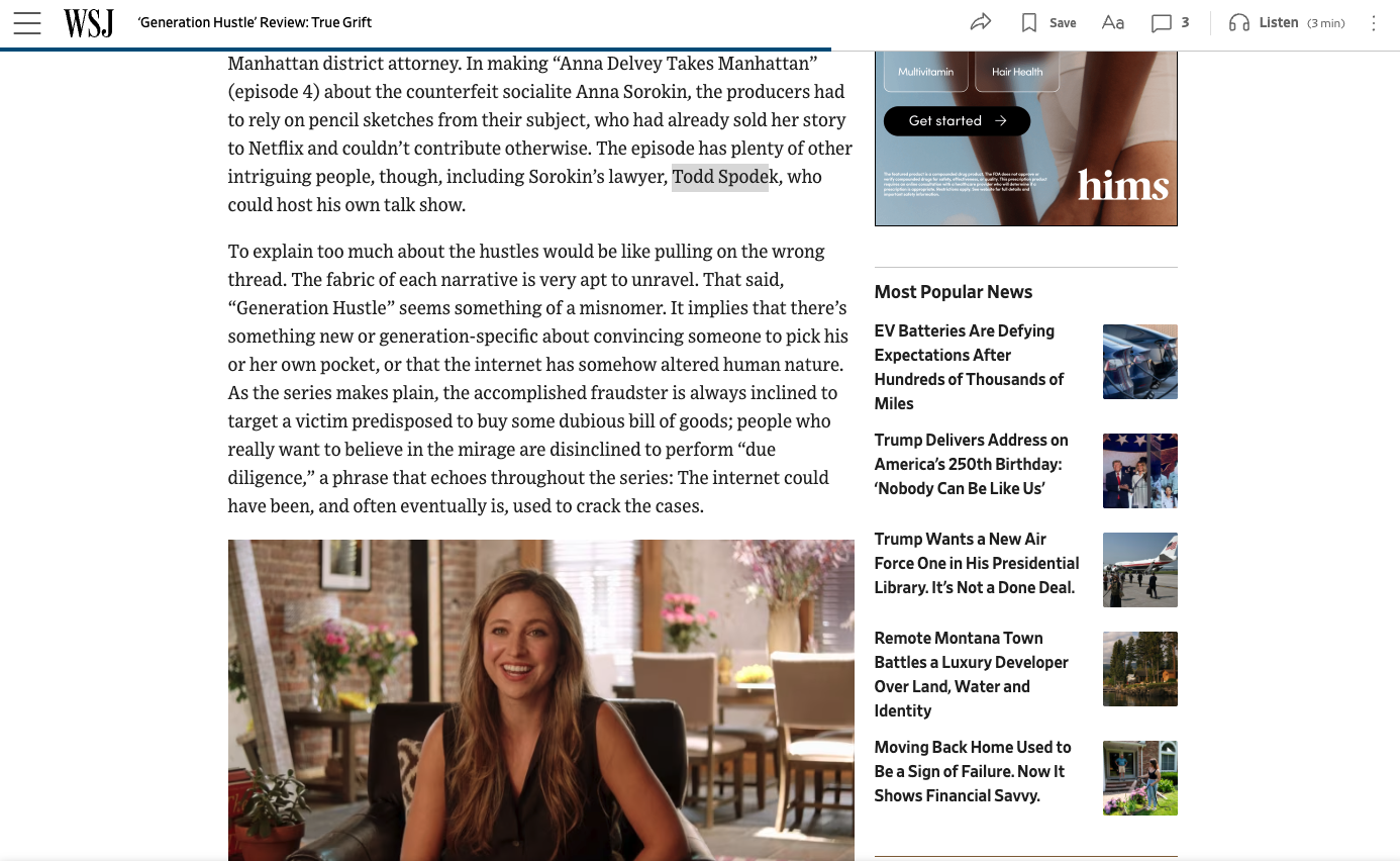 WSJ - 'Generation Hustle' review featuring Todd Spodek
