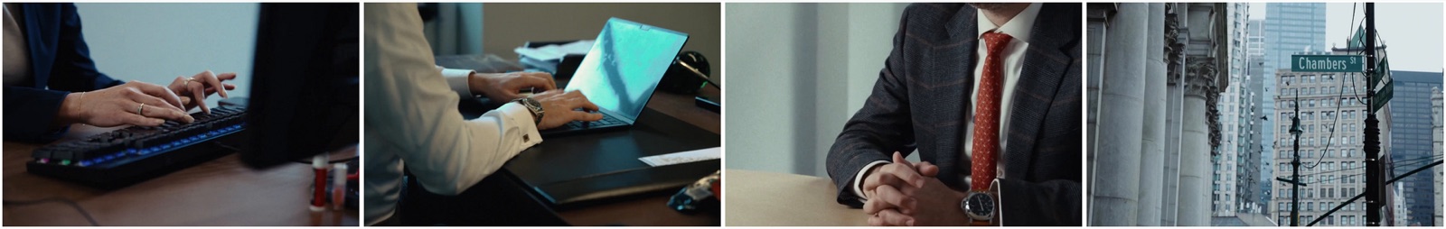 The details - hands at the keyboard, the docket laptop, the watch, Chambers Street