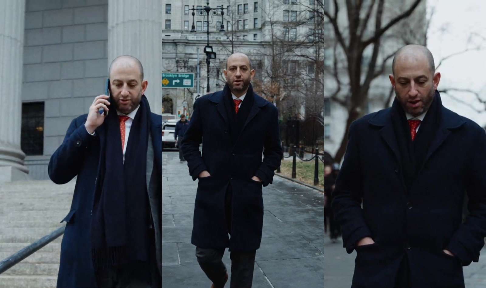 Todd A. Spodek in three frames - the courthouse steps, Foley Square, Centre Street