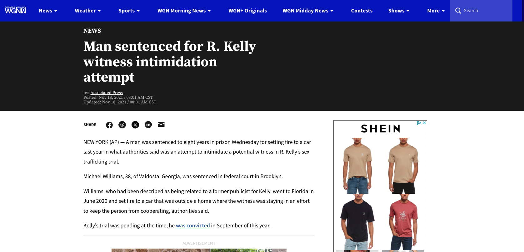 WGN / AP - Man sentenced for R. Kelly witness intimidation attempt