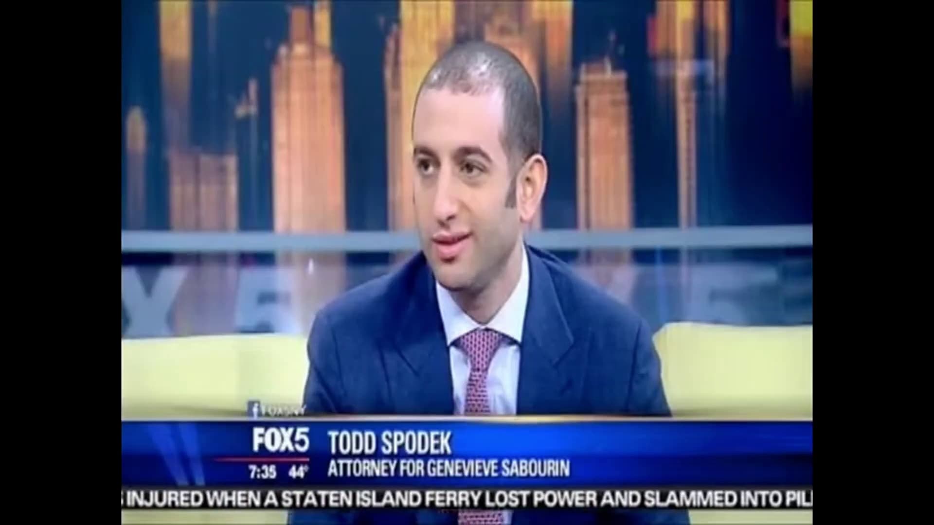 Todd Spodek appearing on Fox 5 News for legal commentary
